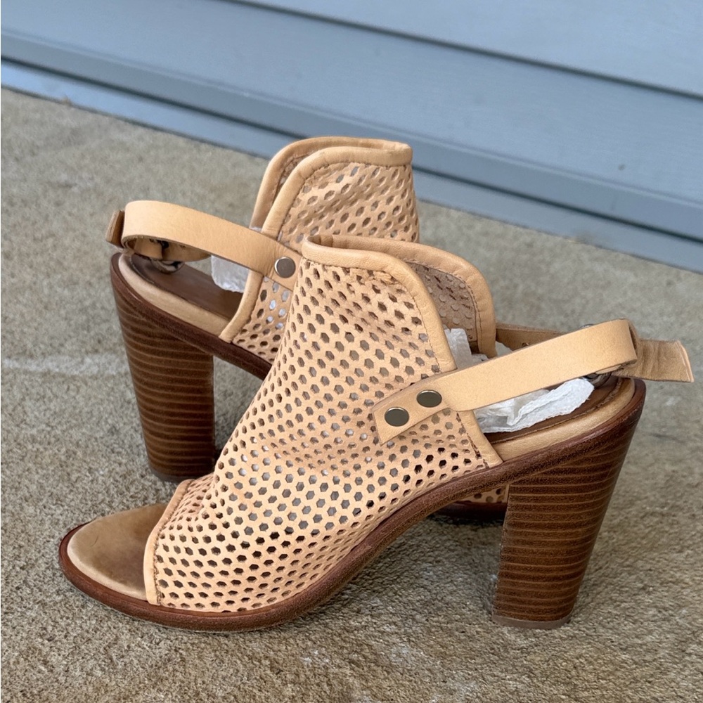 rag & bone Beige Perforated Leather Slingback Block Heels